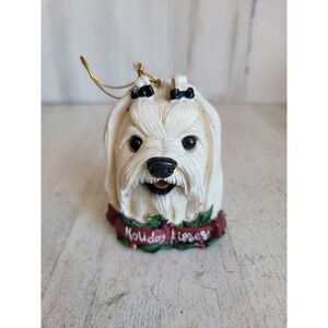 Holiday kisses dog maltese ornament Xmas pet puppy mistletoe home decor